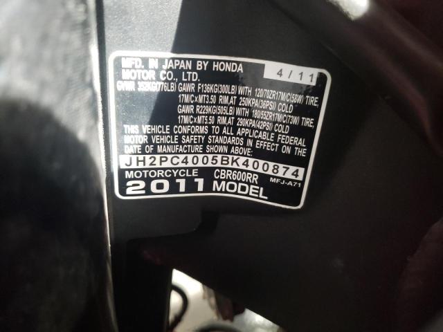 2011 HONDA CBR600 RR JH2PC4005BK400874