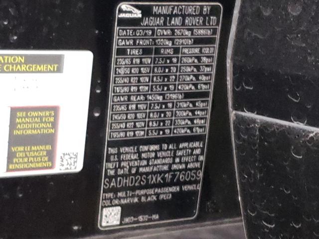 2019 JAGUAR I-PACE FIR SADHD2S1XK1F76059