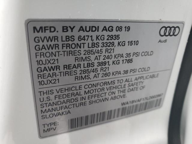 2020 AUDI Q8 PREMIUM WA1BVAF17LD002867