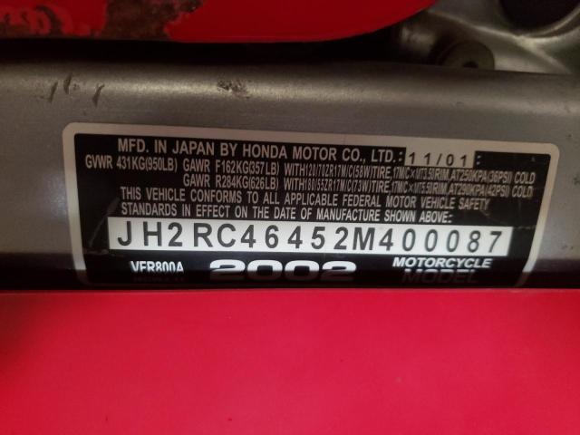 2002 HONDA VFR800 A JH2RC46452M400087