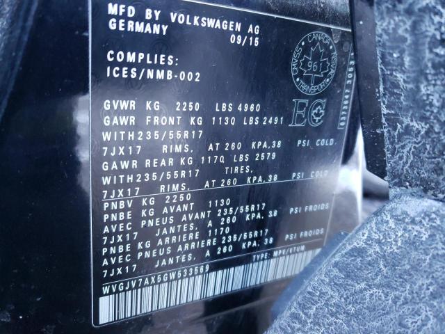 2016 VOLKSWAGEN TIGUAN COM WVGJV7AX5GW533569