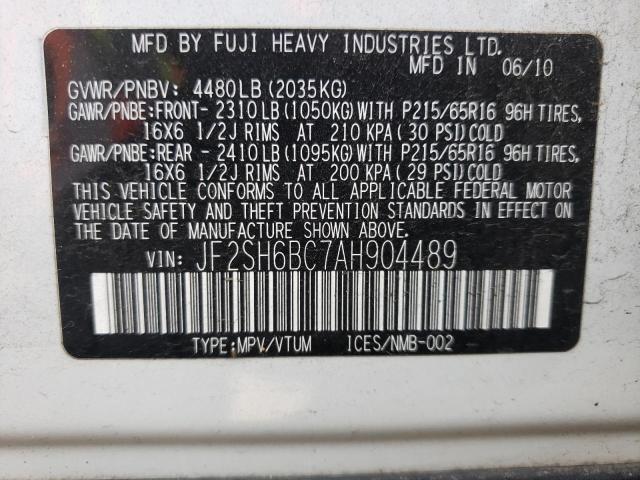 2010 SUBARU FORESTER X JF2SH6BC7AH904489