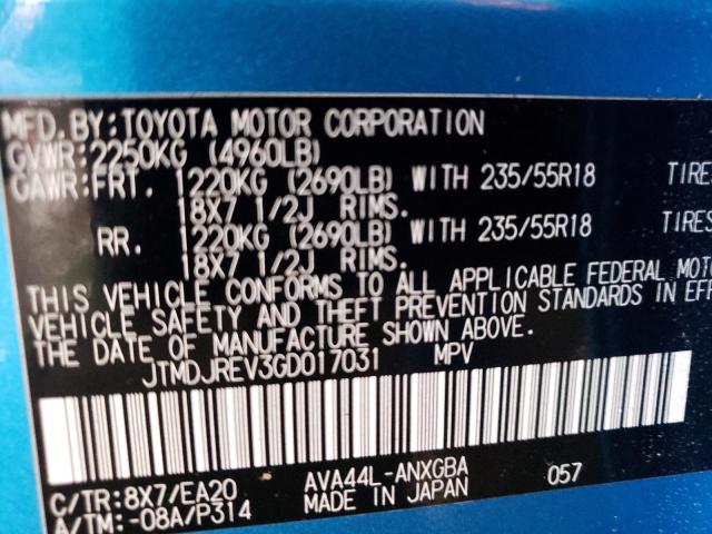 2016 TOYOTA RAV4 HYBRI JTMDJREV3GD017031