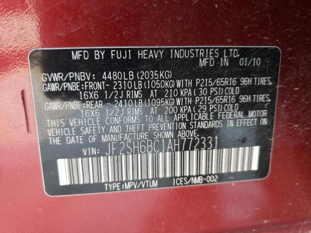 2010 SUBARU FORESTER X JF2SH6BC1AH772331