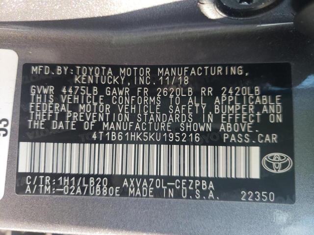 4T1B61HK5KU195216 Toyota Camry Xse 2019. Фото: 9