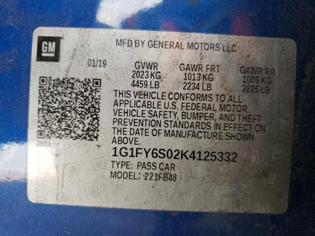 2019 CHEVROLET BOLT EV LT 1G1FY6S02K4125332