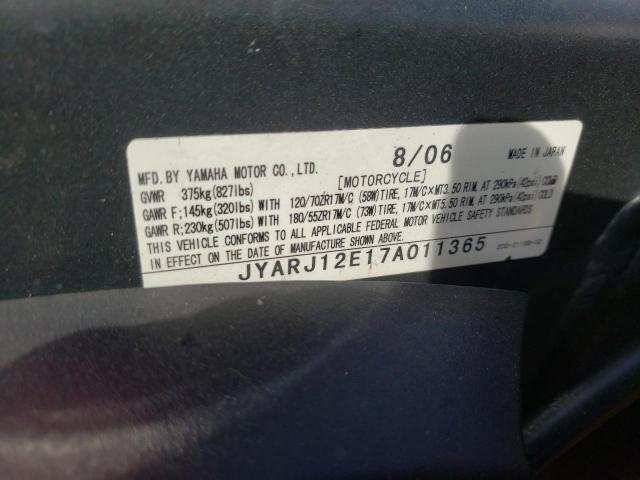 2007 YAMAHA YZFR6 L JYARJ12E17A011365