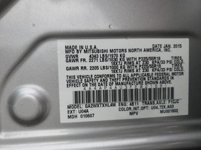 4A4AP4AU3FE021681 Mitsubishi Outlander 2015. Фото: 9