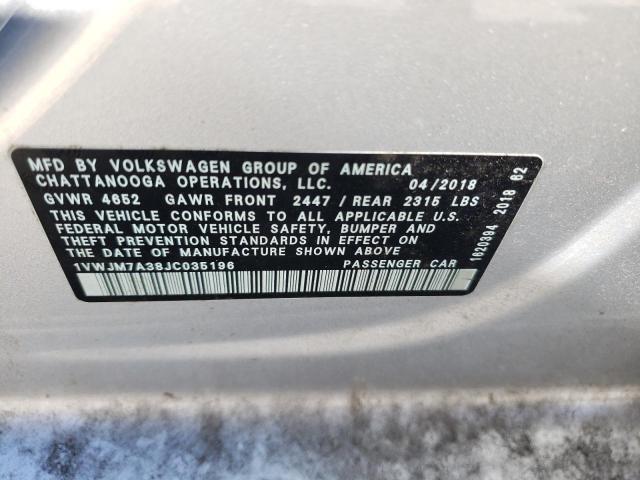 2018 VOLKSWAGEN PASSAT GT 1VWJM7A38JC035196