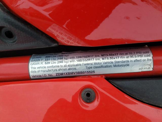 2011 DUCATI 848 ZDM1XBMV3BB015525