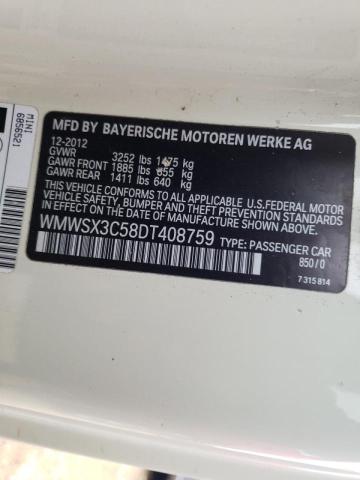 2013 MINI COOPER COU WMWSX3C58DT408759