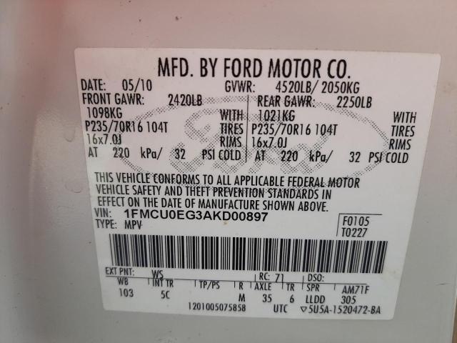 2010 FORD ESCAPE LIM 1FMCU0EG3AKD00897