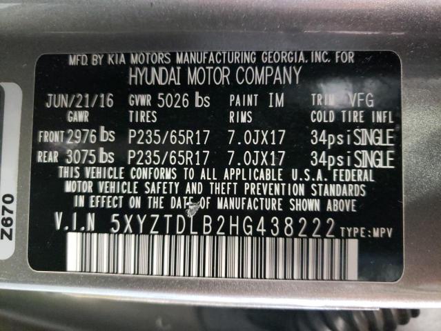 2017 HYUNDAI SANTA FE S - 5XYZTDLB2HG438222