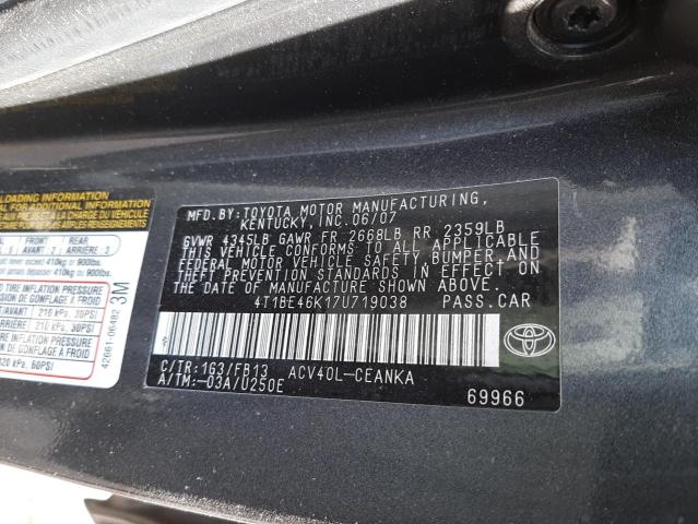 4T1BE46K17U719038 Toyota Camry Ce 2007. Фото: 9