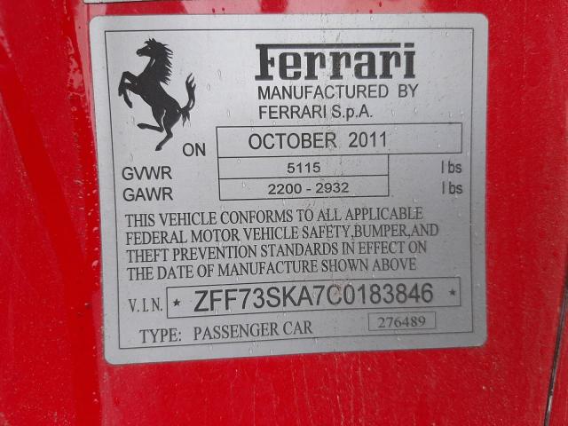 2012 FERRARI FF ZFF73SKA7C0183846