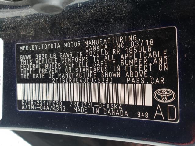 2T1BURHE4JC075390 Toyota Corolla L 2018. Фото: 9