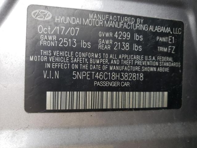 2008 Hyundai Sonata Gls VIN: 5NPET46C18H382818 Lot: 49405053