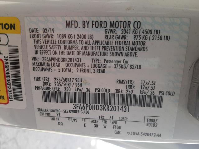 2019 FORD FUSION SE 3FA6P0HD3KR201431