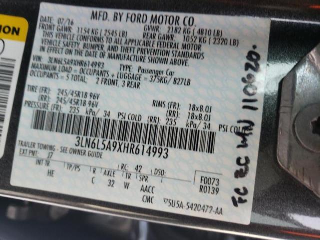 2017 LINCOLN MKZ PREMIE 3LN6L5A9XHR614993