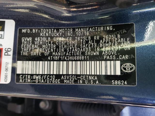 2017 TOYOTA CAMRY LE 4T1BF1FK3HU688811