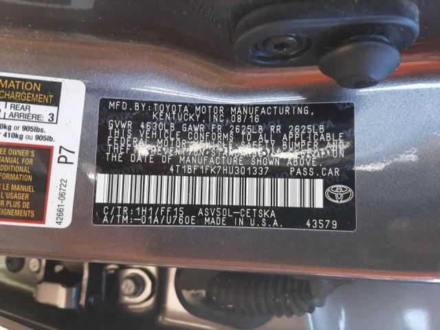 2017 TOYOTA CAMRY SE A 4T1BF1FK7HU301337