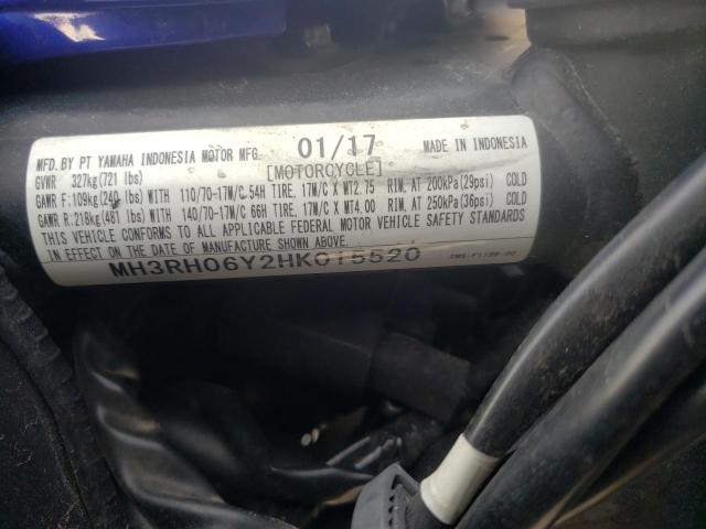 2017 YAMAHA YZFR3 MH3RH06Y2HK015520