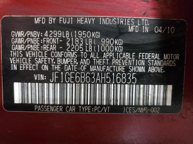 2010 SUBARU IMPREZA 2. JF1GE6B63AH516835