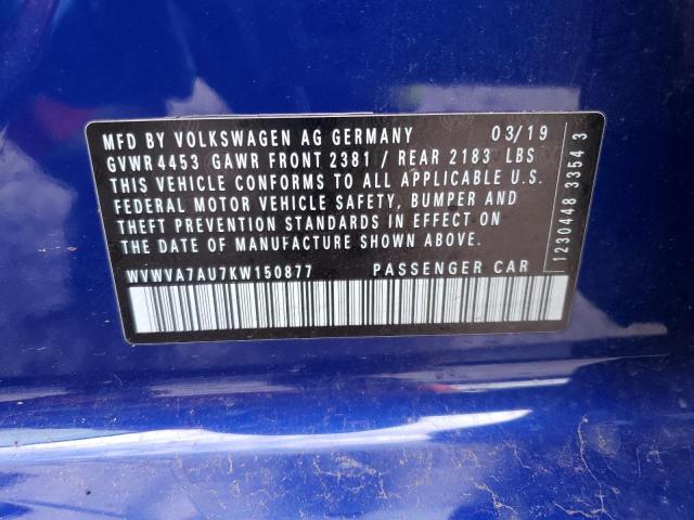 2019 VOLKSWAGEN GOLF R WVWVA7AU7KW150877