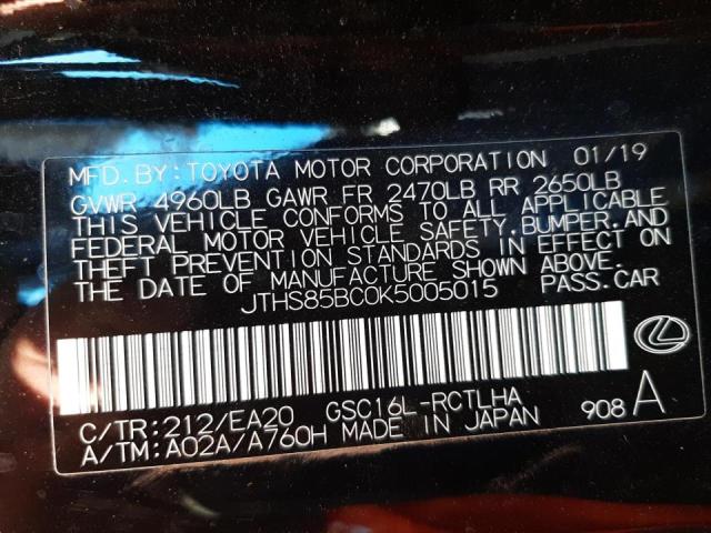 2019 LEXUS RC 350 JTHS85BC0K5005015