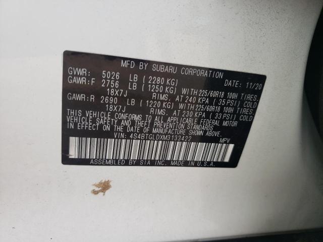 2021 SUBARU OUTBACK ON 4S4BTGLDXM3133422
