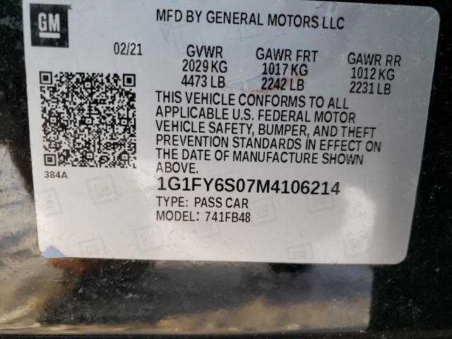 2021 CHEVROLET BOLT EV LT 1G1FY6S07M4106214