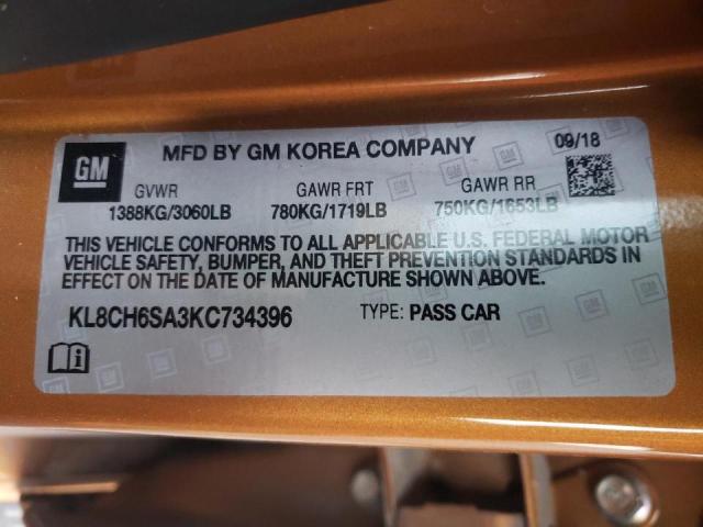 2019 CHEVROLET SPARK ACTI KL8CH6SA3KC734396