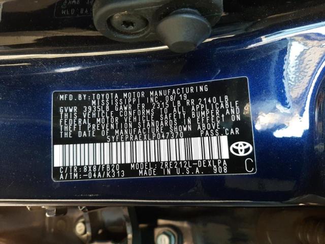 2020 TOYOTA COROLLA LE 5YFEPRAEXLP047370
