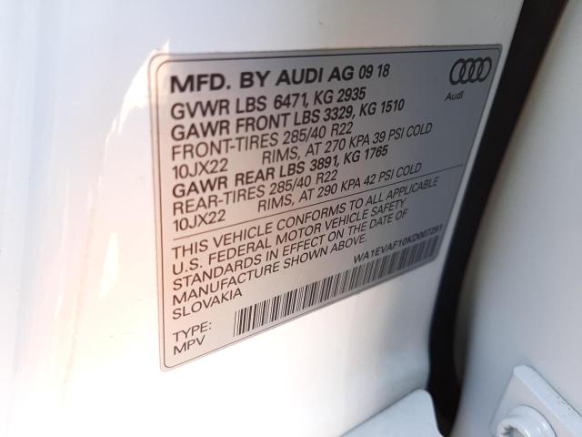 2019 AUDI Q8 PREMIUM WA1EVAF10KD007291