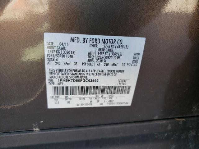 1FM5K7D80FGC62895 Ford Explorer X 2015. Фото: 9