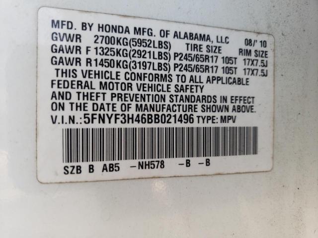 2011 HONDA PILOT EX 5FNYF3H46BB021496
