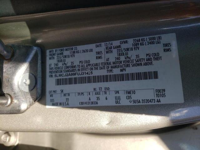 2015 LINCOLN MKC 5LMCJ2A99FUJ31425