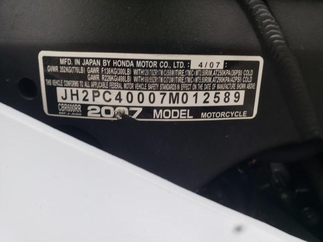 2007 HONDA CBR600 RR JH2PC40007M012589