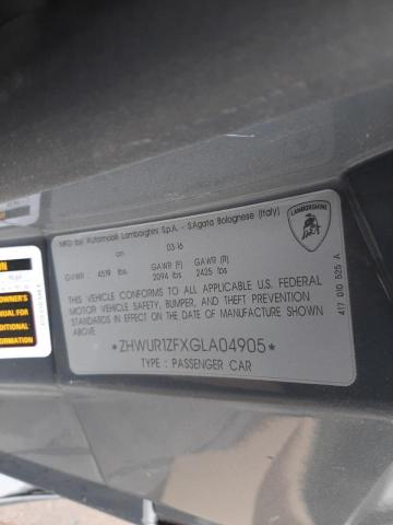2016 LAMBORGHINI HURACAN ZHWUR1ZFXGLA04905