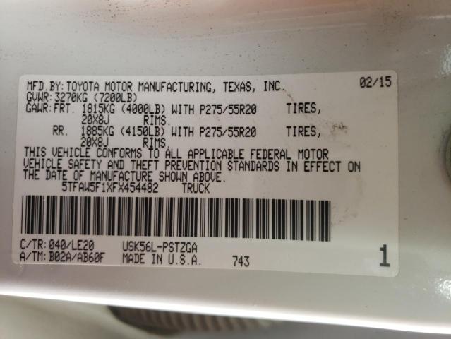 2015 TOYOTA TUNDRA 4X4 5TFAW5F1XFX454482