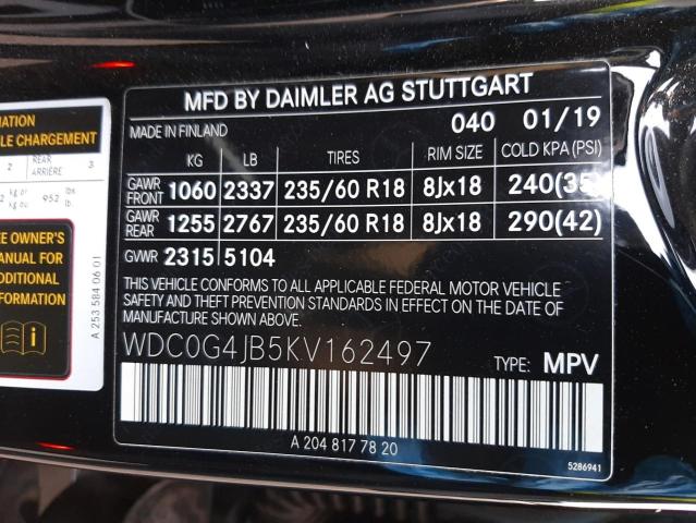2019 MERCEDES-BENZ GLC 300 WDC0G4JB5KV162497