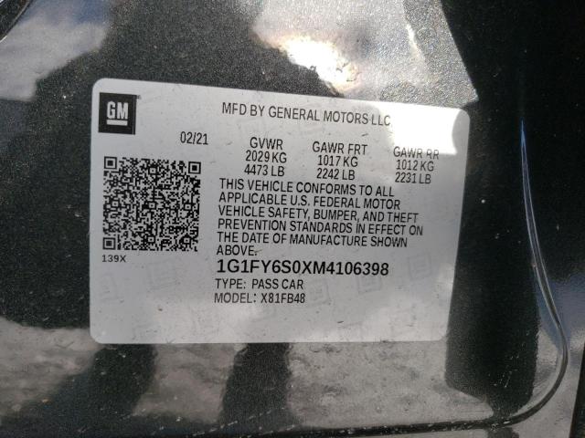 2021 CHEVROLET BOLT EV LT 1G1FY6S0XM4106398