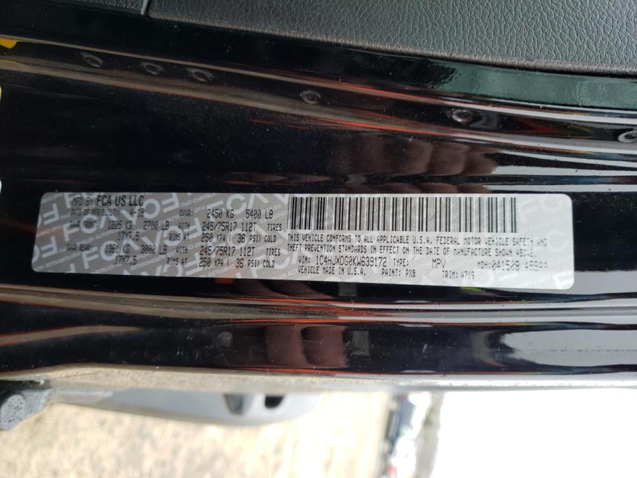 2019 Jeep Wrangler Unlimited Sport VIN: 1C4HJXDG0KW639172 Lot: 31805952