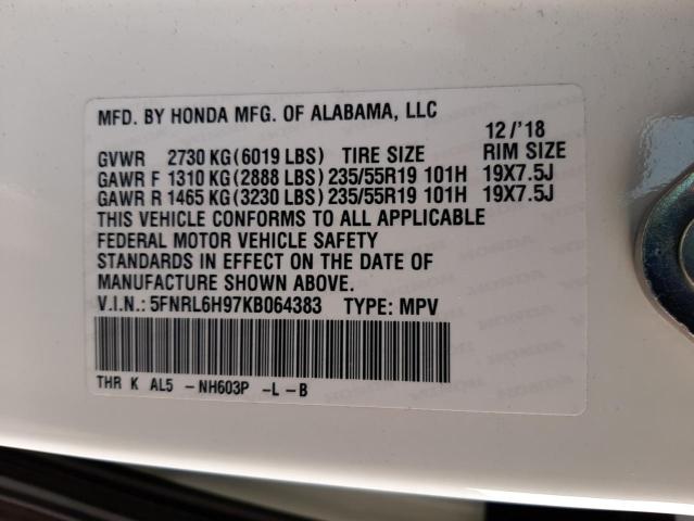 2019 HONDA ODYSSEY EL 5FNRL6H97KB064383