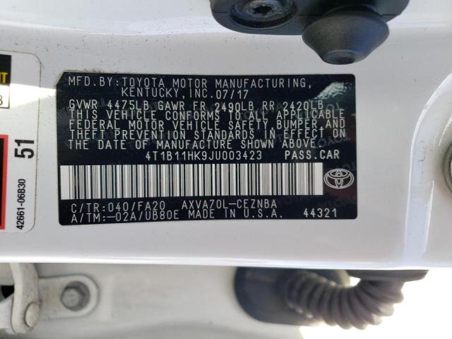 2018 TOYOTA CAMRY L AU 4T1B11HK9JU003423