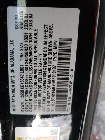 2021 HONDA PILOT BLAC 5FNYF6H79MB018137