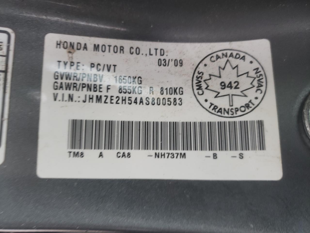 JHMZE2H54AS800583 2010 Honda Insight Lx