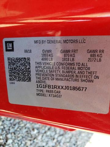 2018 CHEVROLET CAMARO LT 1G1FB1RXXJ0185677