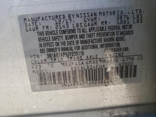 3N1AB7AP9JY238118 Nissan Sentra S 2018. Фото: 9