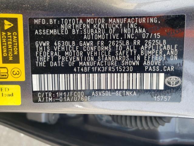 4T4BF1FK3FR515230 Toyota Camry Le 2015. Фото: 9